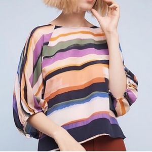 Anthropologie Maeve Striped Dolman Top XL 100% Silk